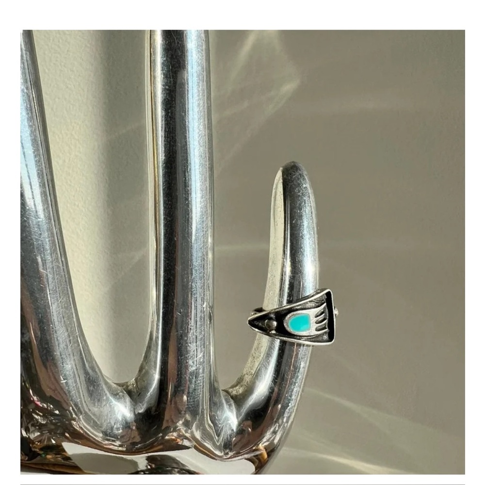 Vintage Sterling Silver Turquoise Native American Bear Claw Pinky Ring Sz 4.5